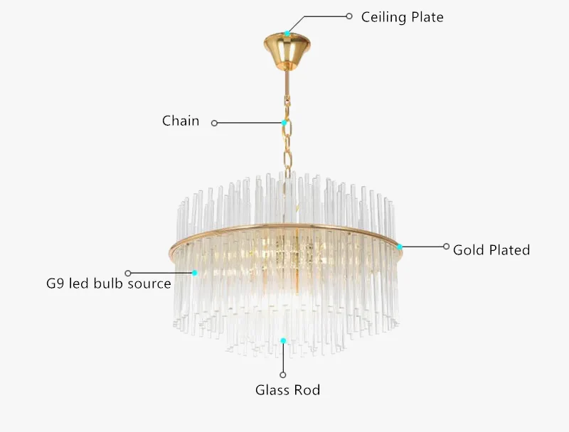 lustre en cristal moderne avec tige en verre transparent élégant et chic - Image 4