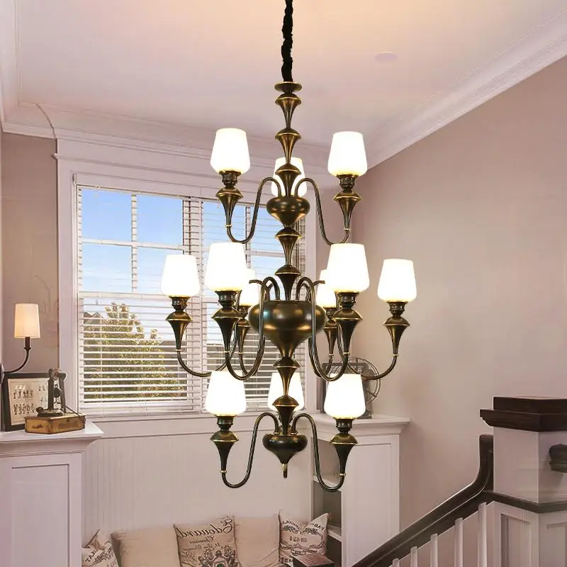 lustre en cuivre avec abat jour en verre élégant et moderne - Image 3