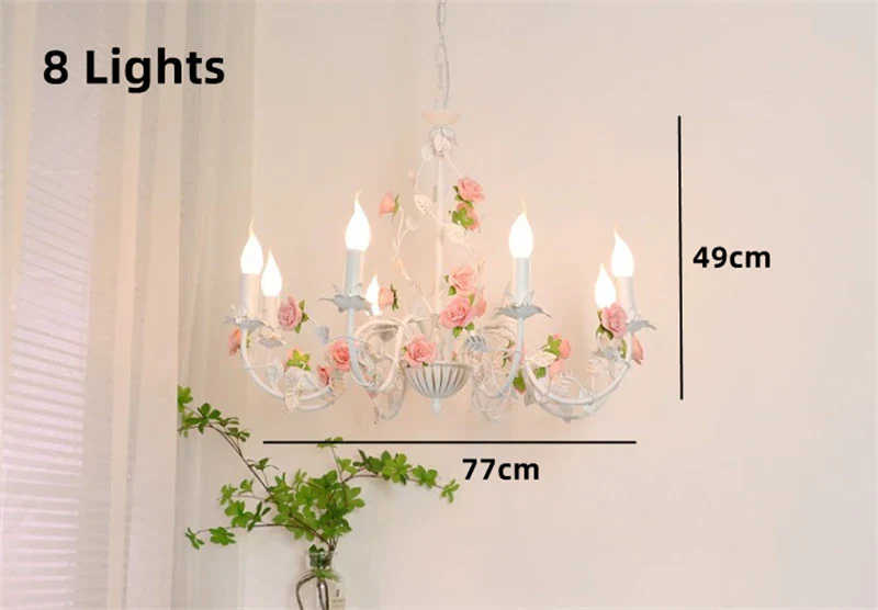 lustre en fer forgé avec décor de roses romantiques fleurs pastorales - Image 7