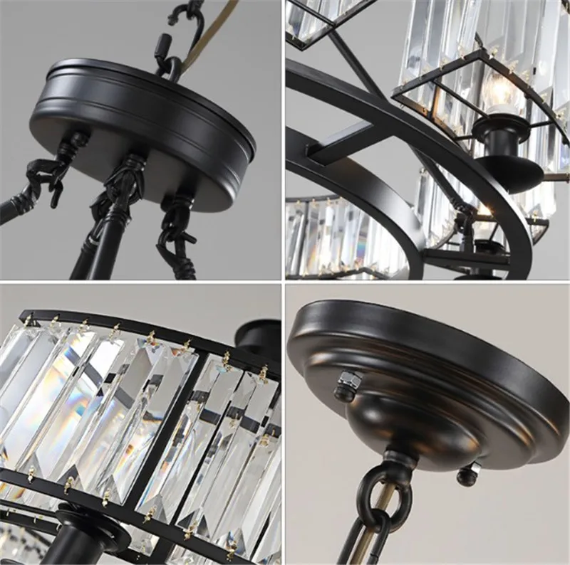 lustre en fer forgé et cristal style rétro industriel - Image 4