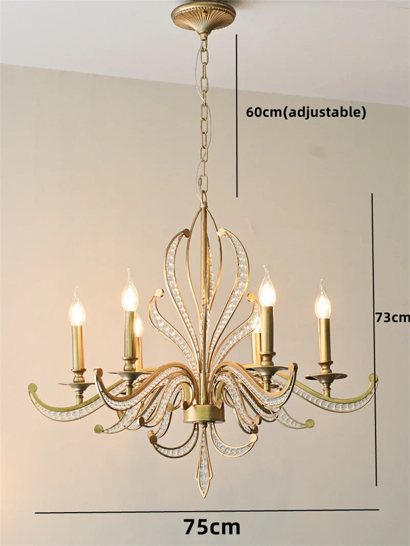 lustre en métal doré antique avec décoration en cristal - Image 4
