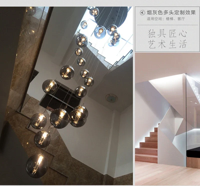 lustre en verre pour escalier design moderne à led - Image 5