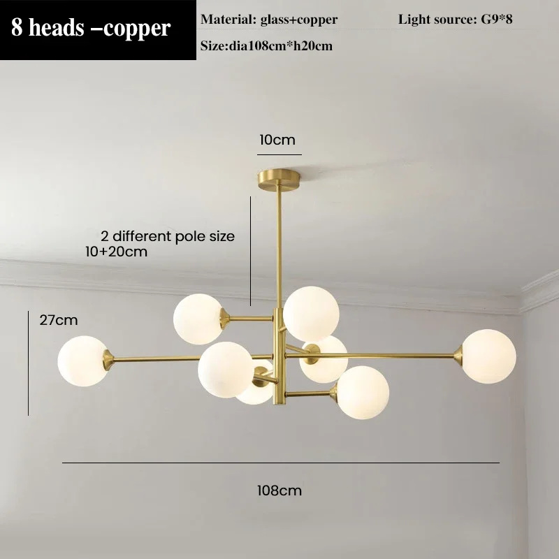 lustre led moderne en cuivre avec boule de verre mat - Image 10