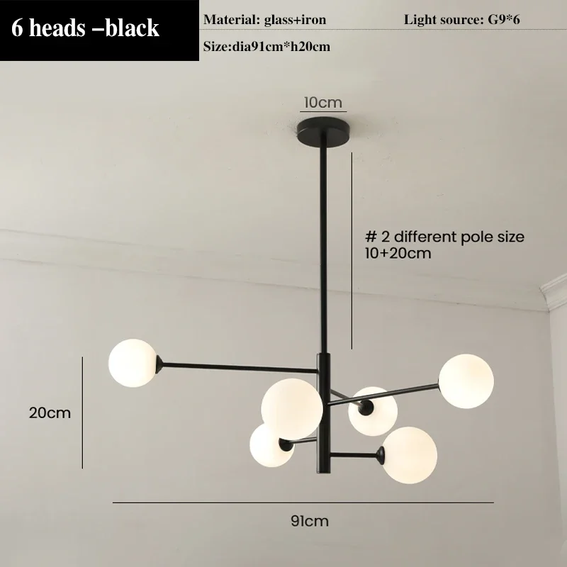 lustre led moderne en cuivre avec boule de verre mat - Image 11