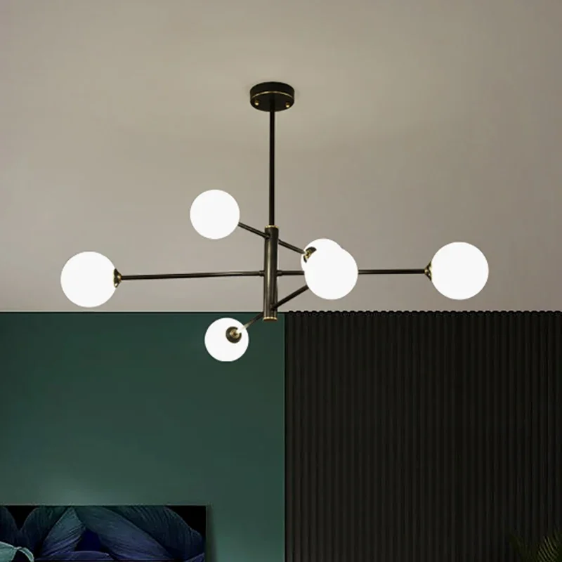 lustre led moderne en cuivre avec boule de verre mat - Image 6