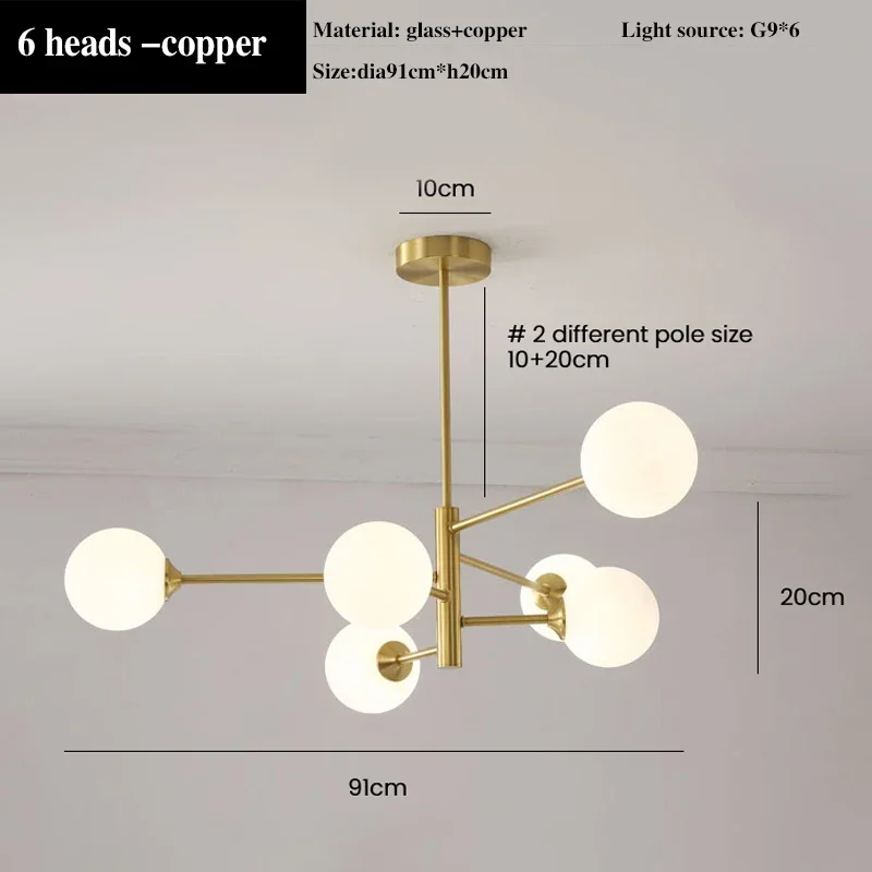 lustre led moderne en cuivre avec boule de verre mat - Image 8