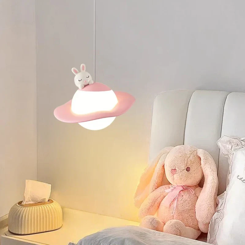 lustre mignon en forme de lapin ours et lune pour chambre d'enfant - Image 3