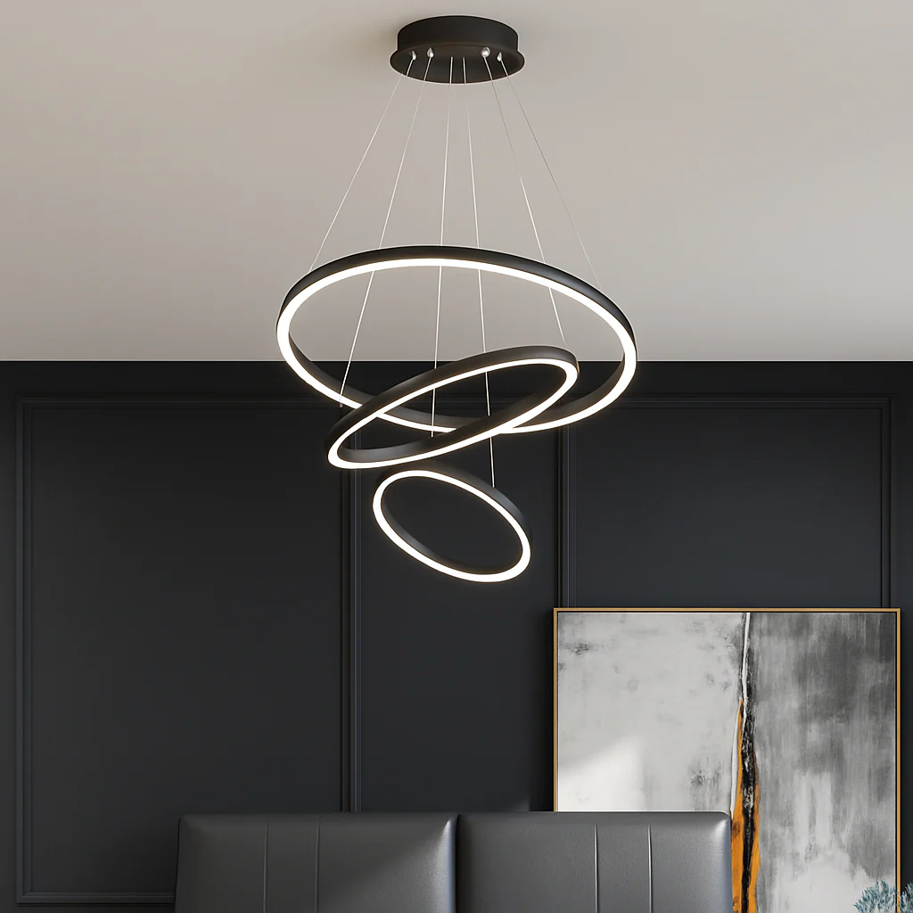 lustre moderne à anneaux ronds en led pour décoration intérieure - Image 3