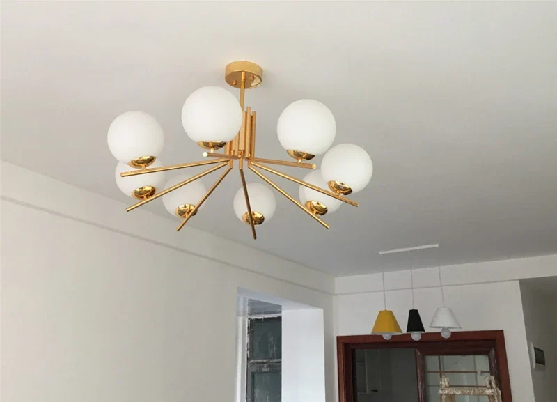 lustre moderne à led avec abat-jour en métal doré - Image 4