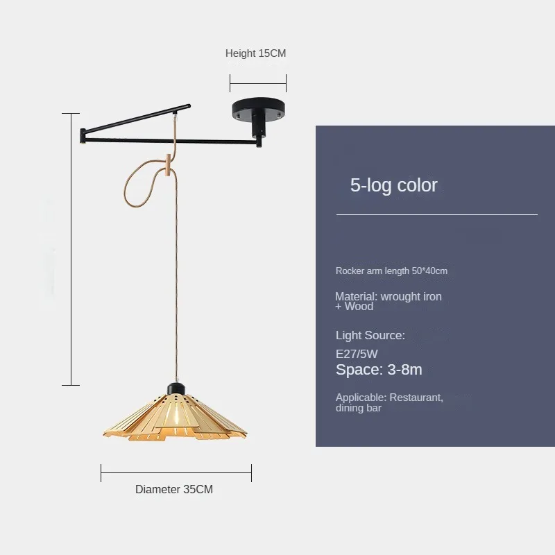 lustre moderne à led créatif avec bras rétractable en bois artistique - Image 13