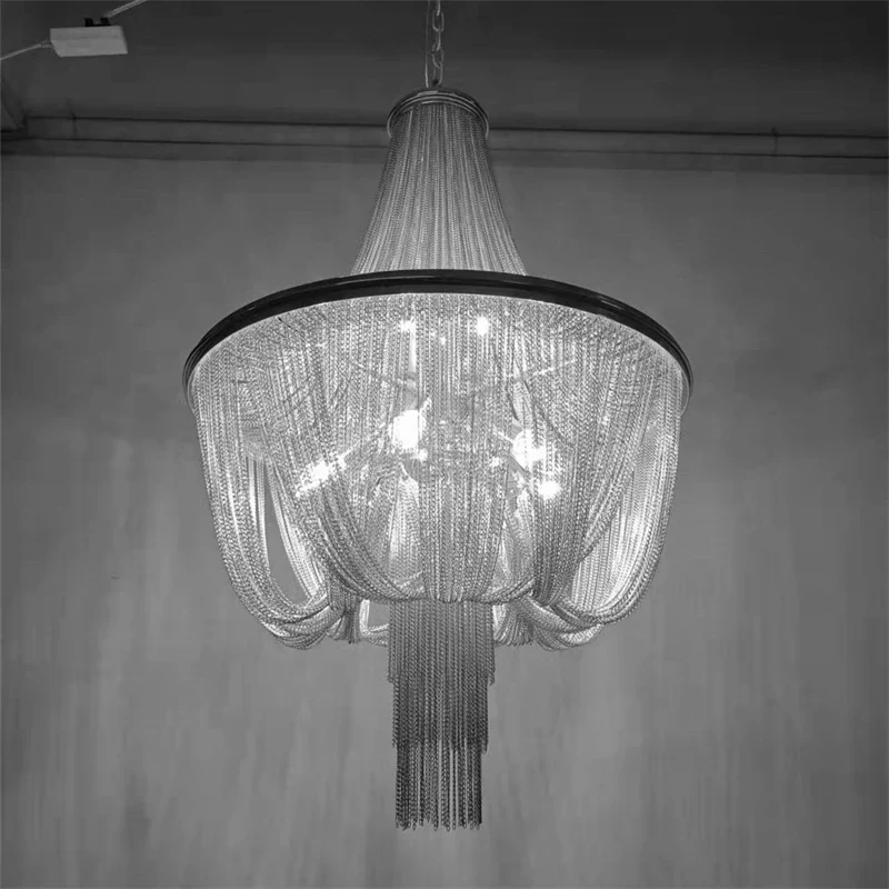 lustre moderne à pampilles en aluminium doré avec chaîne décorative - Image 2