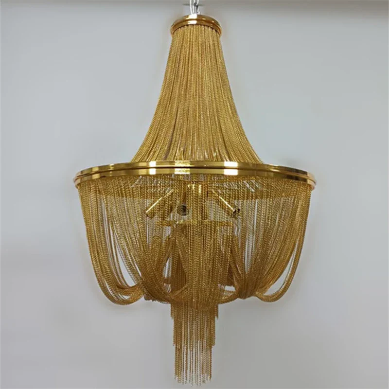 lustre moderne à pampilles en aluminium doré avec chaîne décorative - Image 5