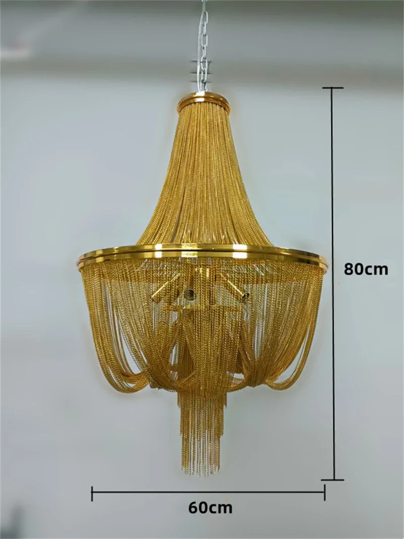 lustre moderne à pampilles en aluminium doré avec chaîne décorative - Image 7