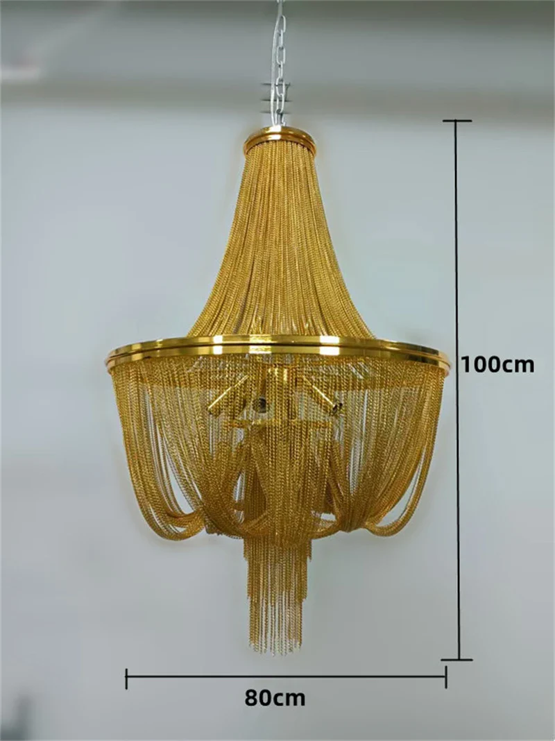 lustre moderne à pampilles en aluminium doré avec chaîne décorative - Image 8