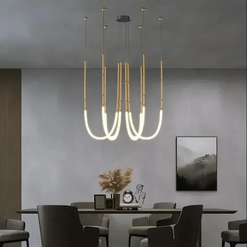 lustre moderne en bambou fer et silicone avec lumières led - Image 2