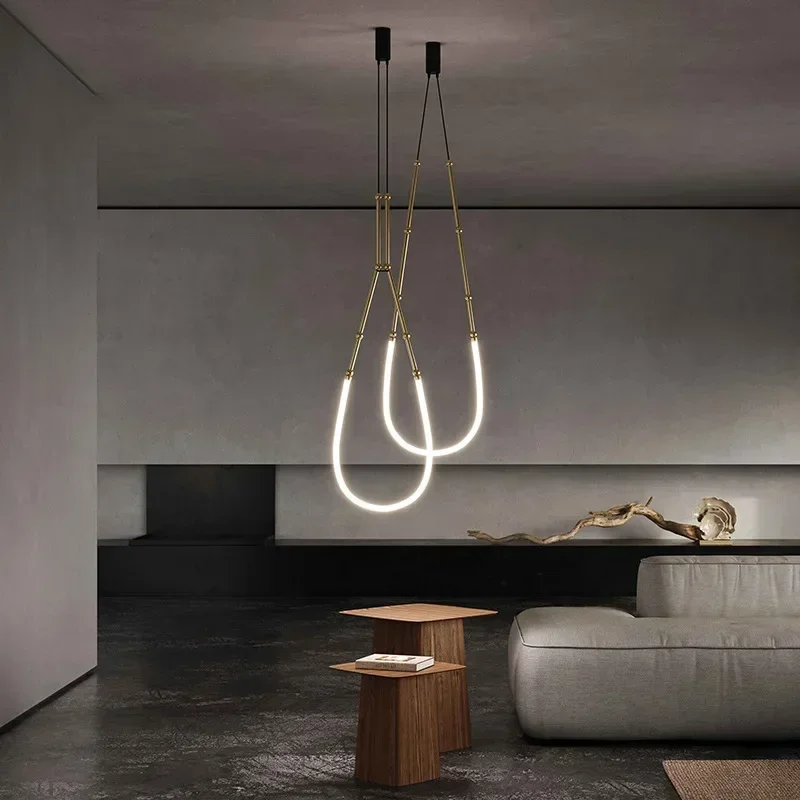lustre moderne en bambou fer et silicone avec lumières led - Image 3