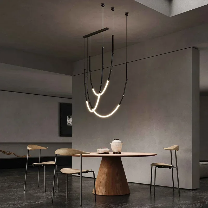 lustre moderne en bambou fer et silicone avec lumières led - Image 4
