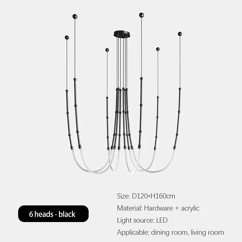 lustre moderne en bambou fer et silicone avec lumières led - Image 9