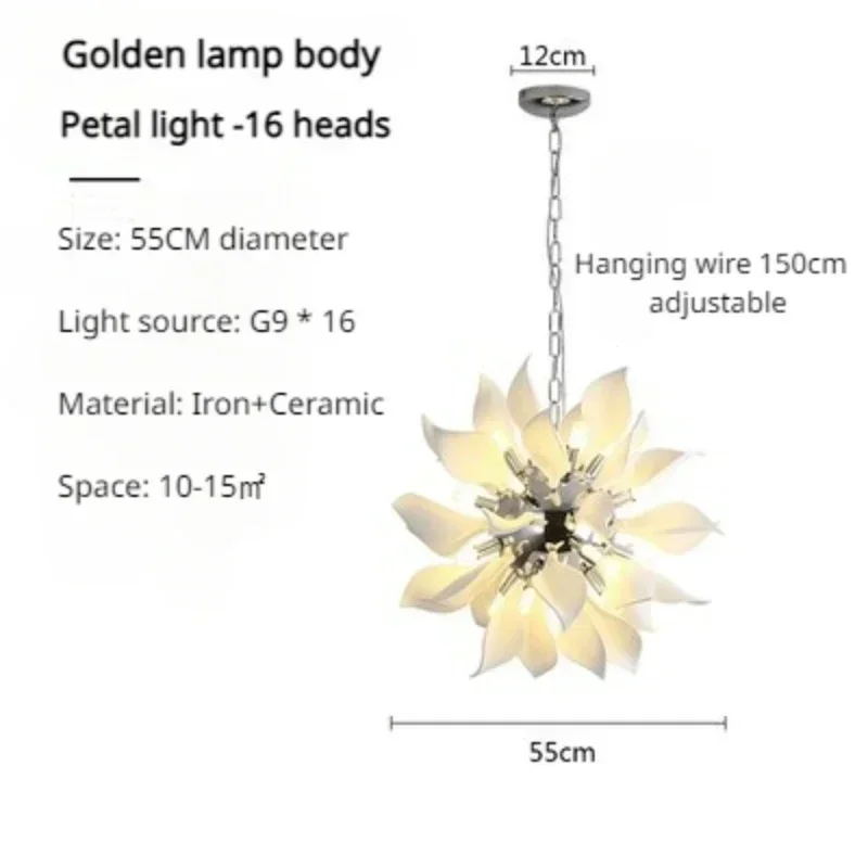 lustre moderne en céramique avec pétales de fleurs et lumière led - Image 12