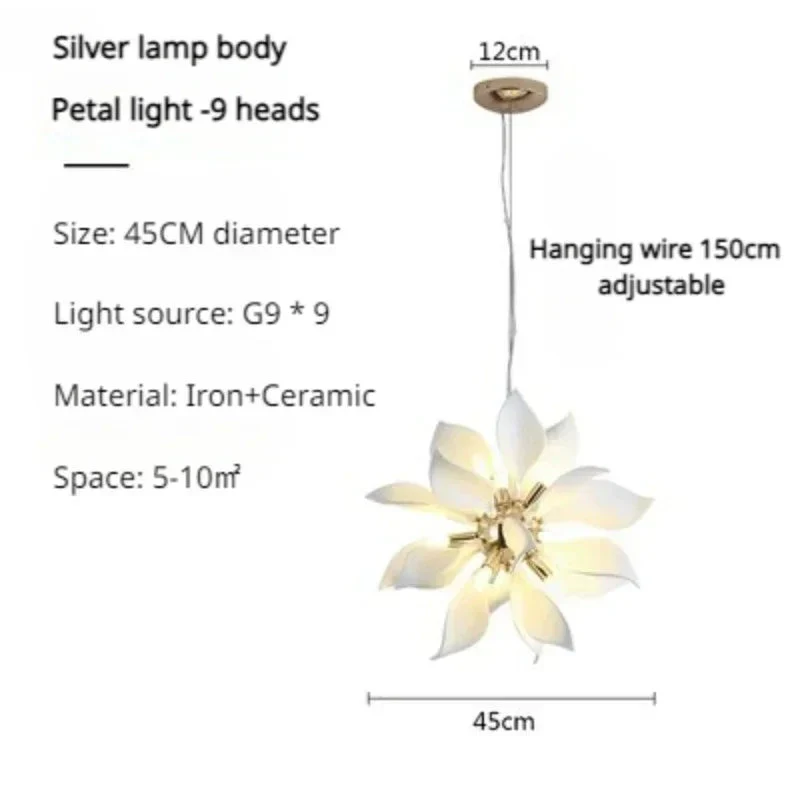 lustre moderne en céramique avec pétales de fleurs et lumière led - Image 7