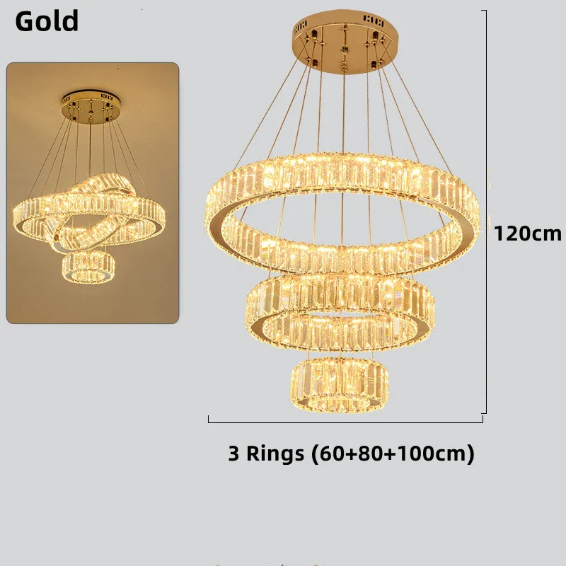 lustre moderne en cristal avec anneaux réglables pour décoration intérieure - Image 12
