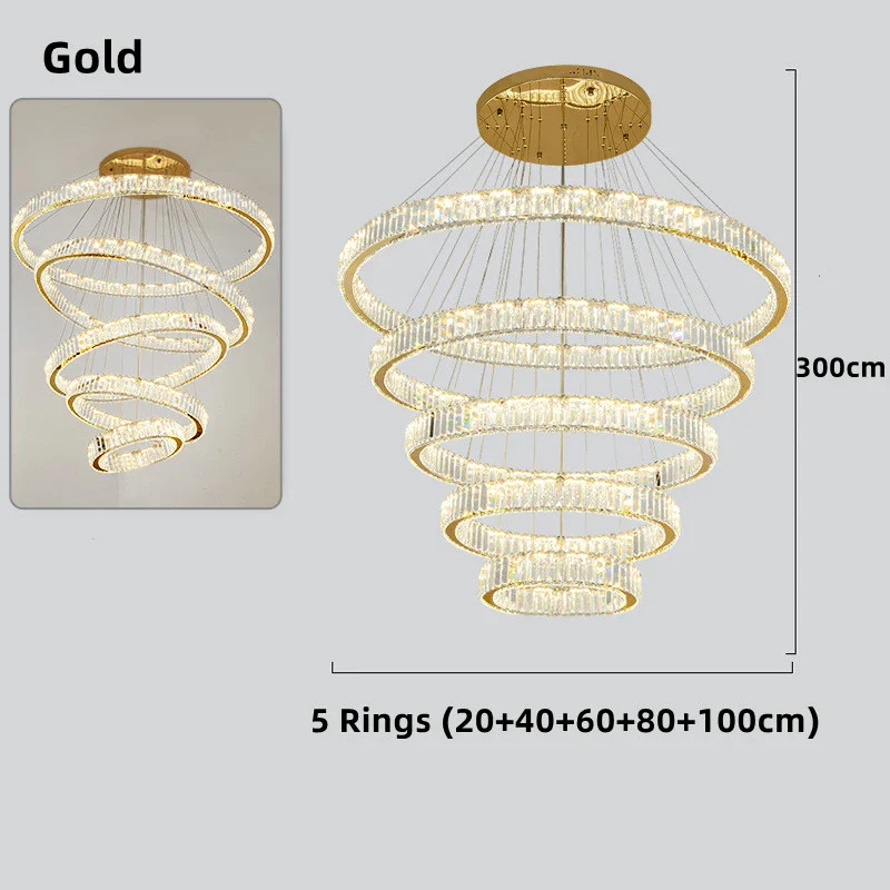 lustre moderne en cristal avec anneaux réglables pour décoration intérieure - Image 15
