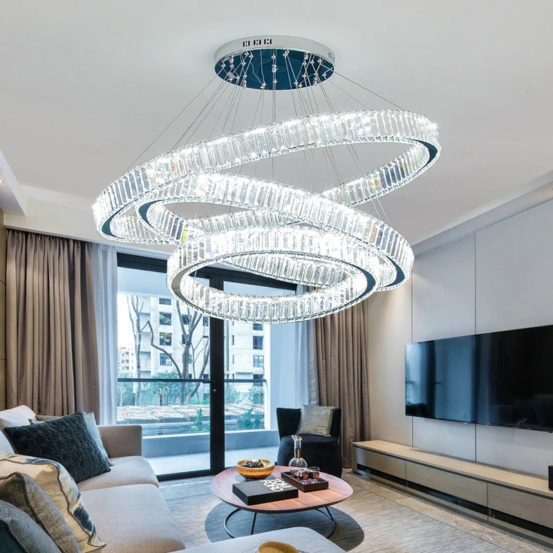 lustre moderne en cristal avec anneaux réglables pour décoration intérieure - Image 2