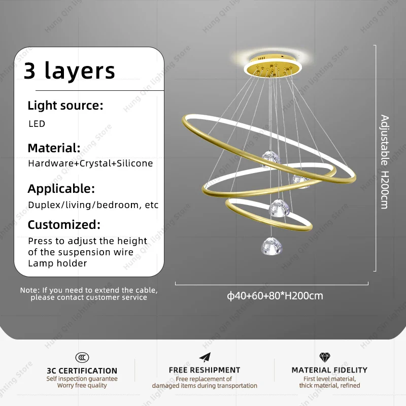 lustre moderne en cristal avec éclairage à led - Image 12
