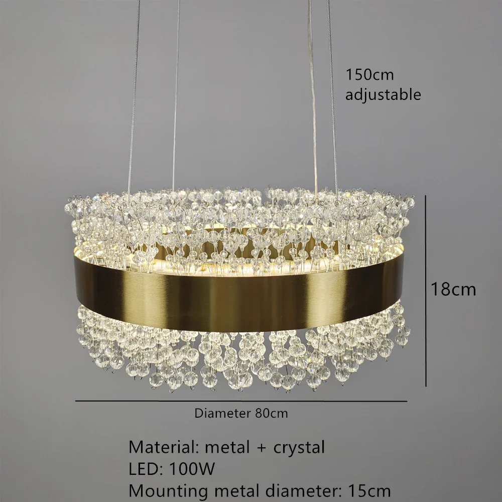 lustre moderne en cristal avec métal doré réglable - Image 11