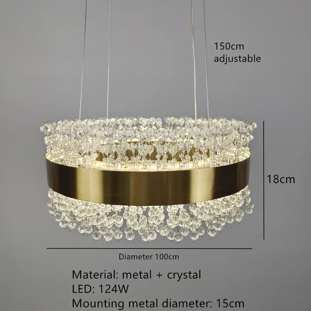 lustre moderne en cristal avec métal doré réglable - Image 12