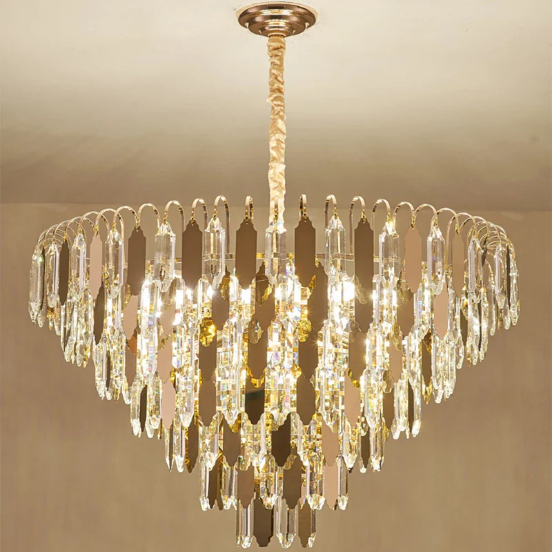 lustre moderne en cristal doré à led design élégant pour intérieur - Image 2