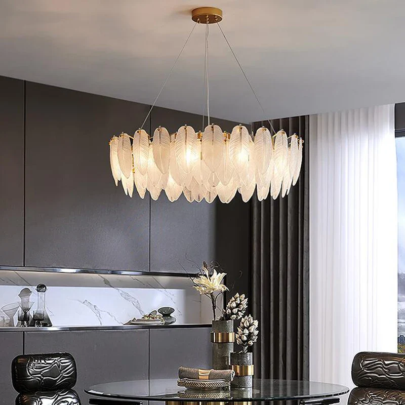 lustre moderne en verre en forme de plume d'oie éclairage suspendu - Image 4