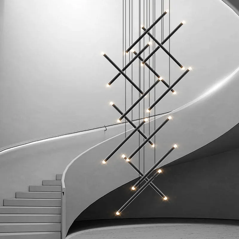 Lustre moderne LED lustre d'escalier lustre de salon longue colonne terrasse intérieure les couloirs Suspension de grenier