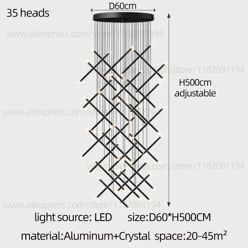 Lustre moderne LED lustre d'escalier lustre de salon longue colonne terrasse intérieure les couloirs Suspension de grenier - Image 18