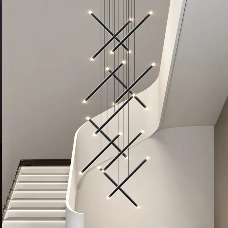 Lustre moderne LED lustre d'escalier lustre de salon longue colonne terrasse intérieure les couloirs Suspension de grenier - Image 2