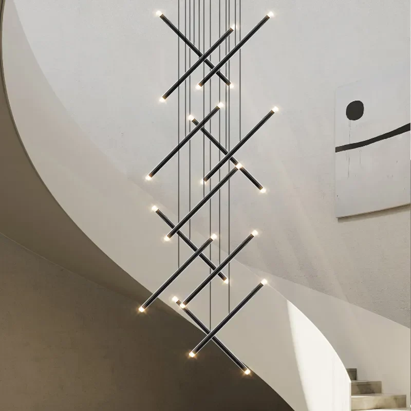 Lustre moderne LED lustre d'escalier lustre de salon longue colonne terrasse intérieure les couloirs Suspension de grenier - Image 3