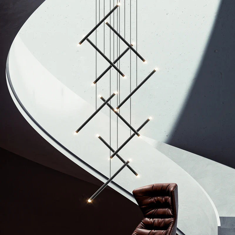 Lustre moderne LED lustre d'escalier lustre de salon longue colonne terrasse intérieure les couloirs Suspension de grenier - Image 4