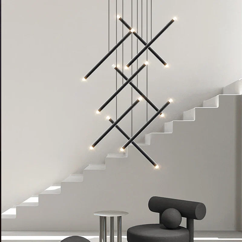 Lustre moderne LED lustre d'escalier lustre de salon longue colonne terrasse intérieure les couloirs Suspension de grenier - Image 5