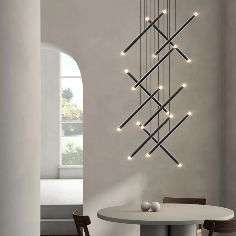 Lustre moderne LED lustre d'escalier lustre de salon longue colonne terrasse intérieure les couloirs Suspension de grenier - Image 6