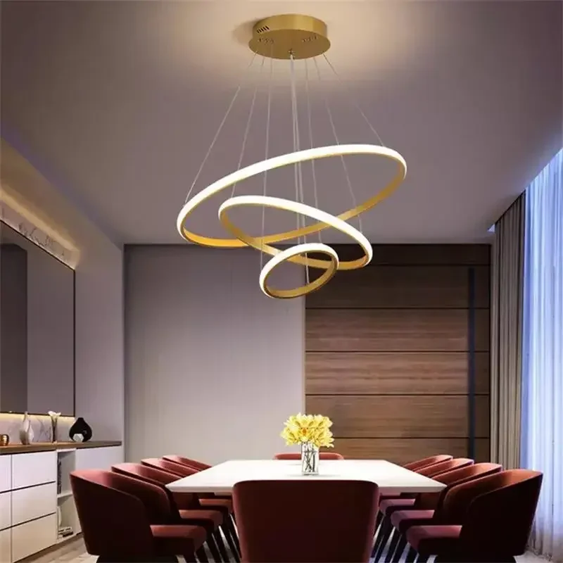 lustre moderne rond à trois cercles design élégant - Image 2