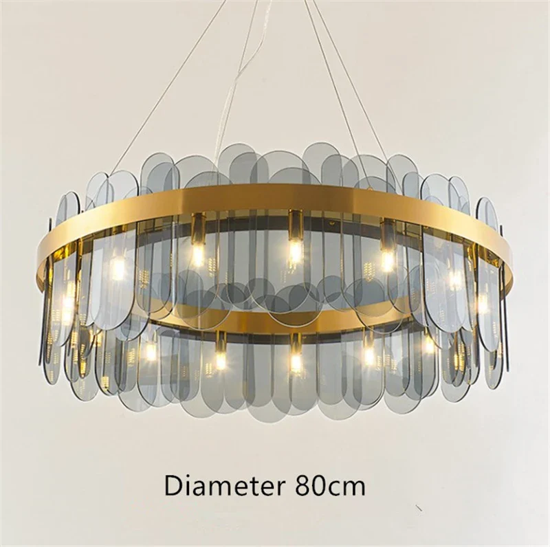 lustre ovale en métal doré avec abat-jour en verre suspendu - Image 11