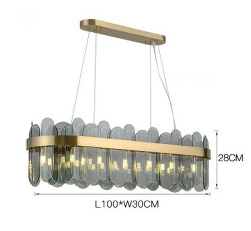 lustre ovale en métal doré avec abat-jour en verre suspendu - Image 13
