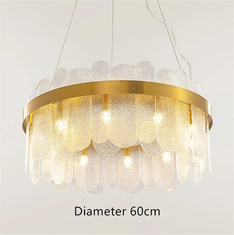 lustre ovale en métal doré avec abat-jour en verre suspendu - Image 8