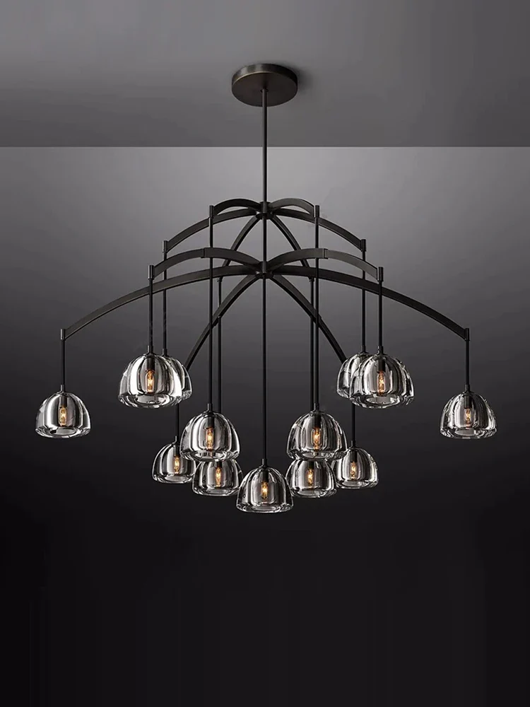 lustre rétro américain en laiton et cristal pour un éclairage élégant - Image 3