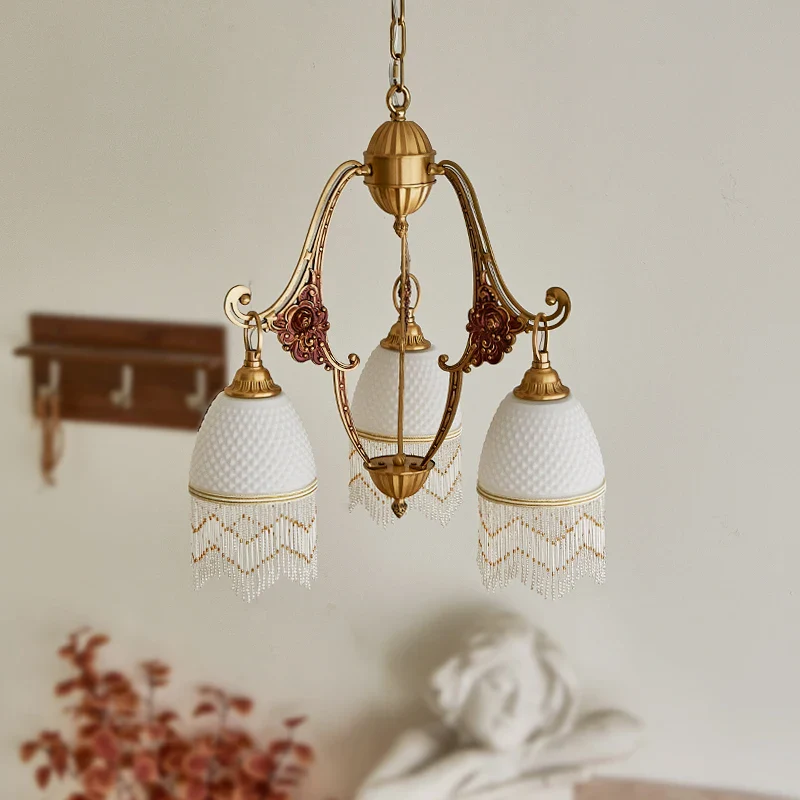 lustre rétro en cuivre avec pampilles vintage médiévales - Image 4