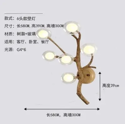 lustre rétro en forme de branche d'arbre en bois et verre - Image 10