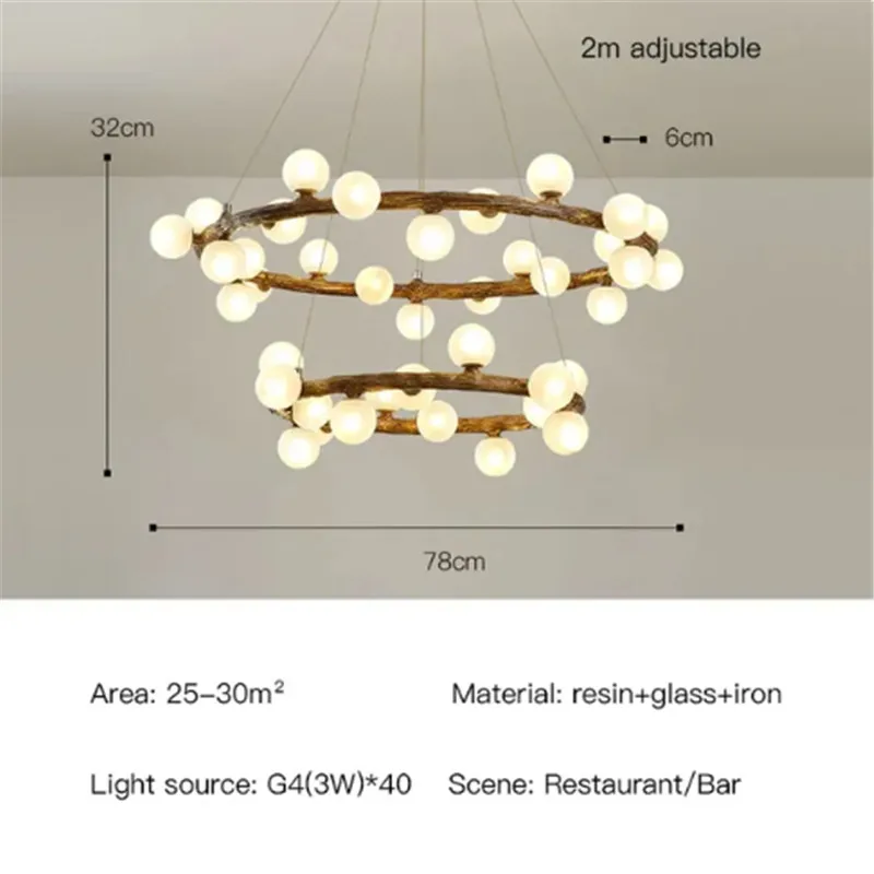lustre rétro en forme de branche d'arbre en bois et verre - Image 11