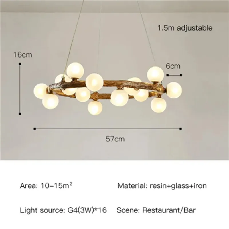 lustre rétro en forme de branche d'arbre en bois et verre - Image 12