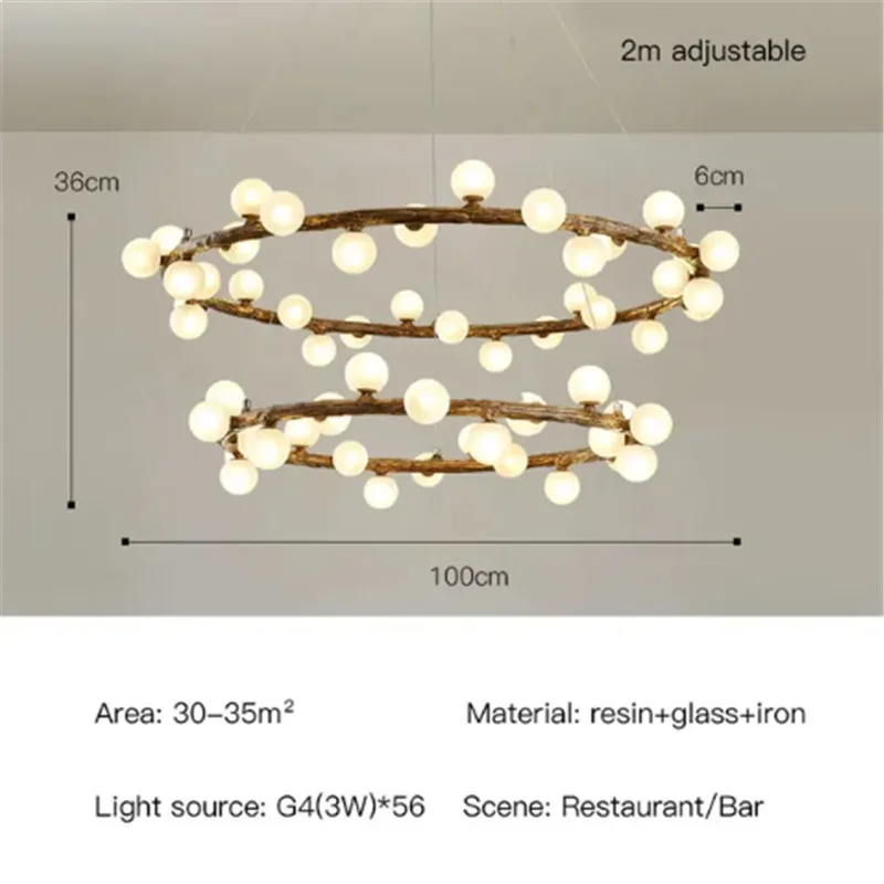 lustre rétro en forme de branche d'arbre en bois et verre - Image 13
