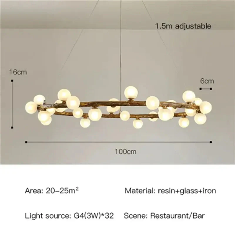 lustre rétro en forme de branche d'arbre en bois et verre - Image 8